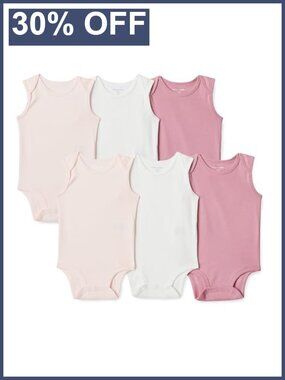 6 Pack Sleeveless Ribbed Cotton Baby Bodysuits Unisex 0-3 Months
